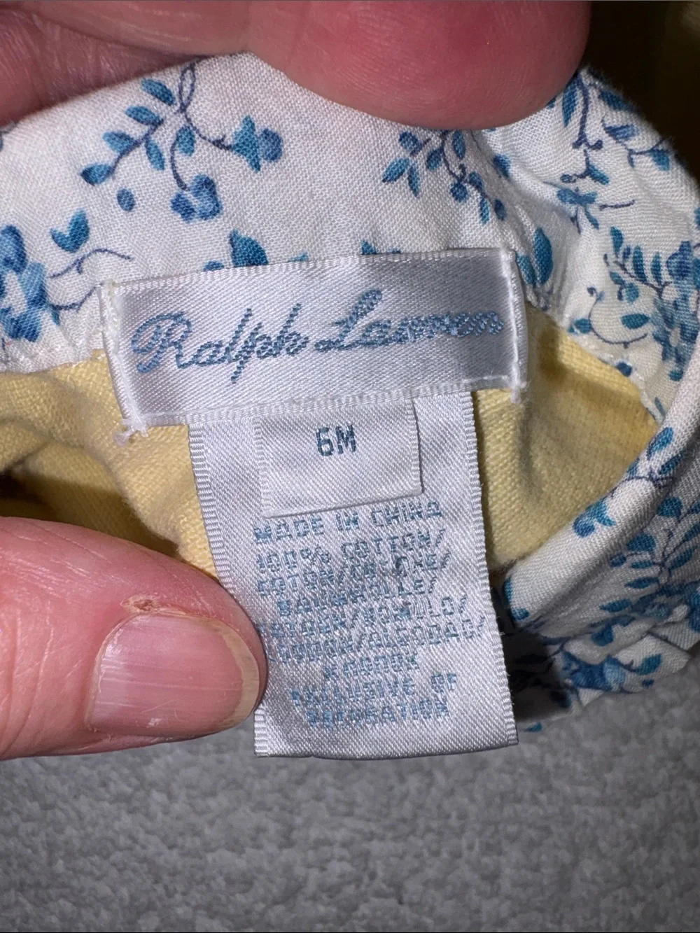 Ralph Lauren Yellow Baby Polo Romper with Floral Collar bubble 6m